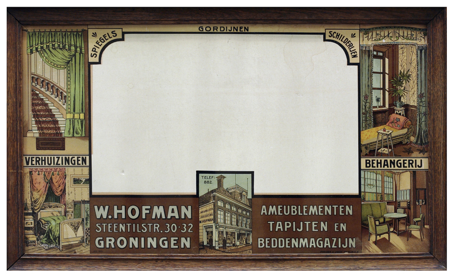 Reclamebord: W. Hofman, woninginrichting, Steentilstraat 30-32, Groningen