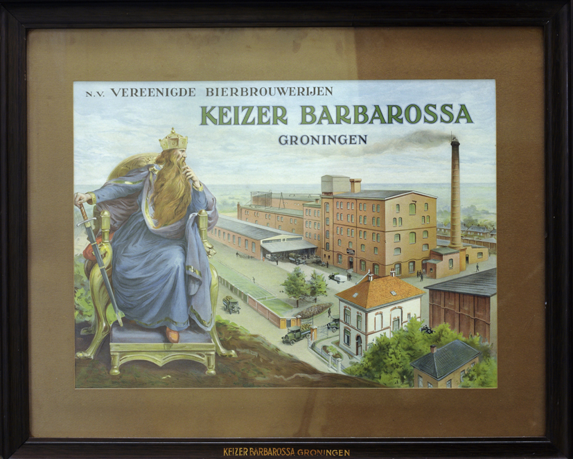 Reclameplaat NV Vereenigde bierbrouwerijen Keizer Barbarossa Groningen