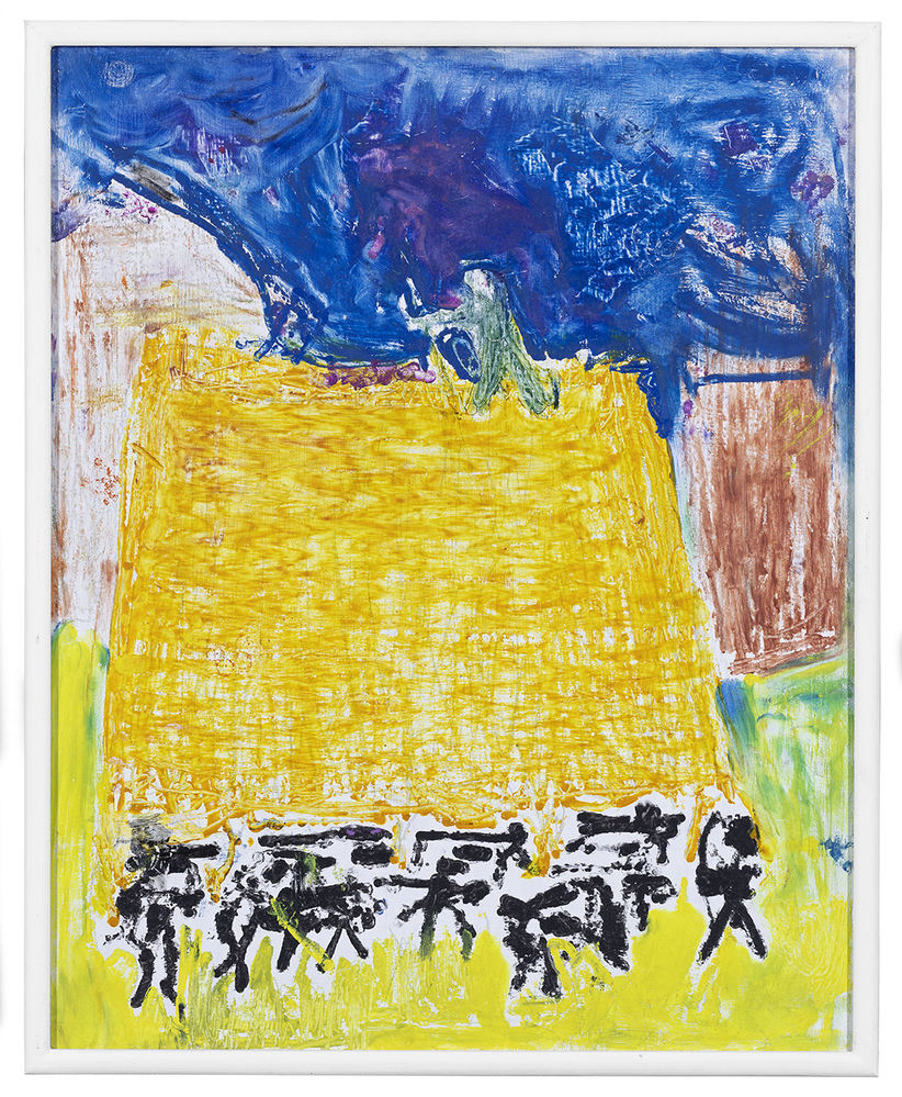 Man op hooiberg, kalveren