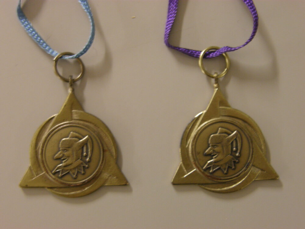 Twee medailles voor de carnavalsviering van het personeel van drukkerij Wolters Noordhoff