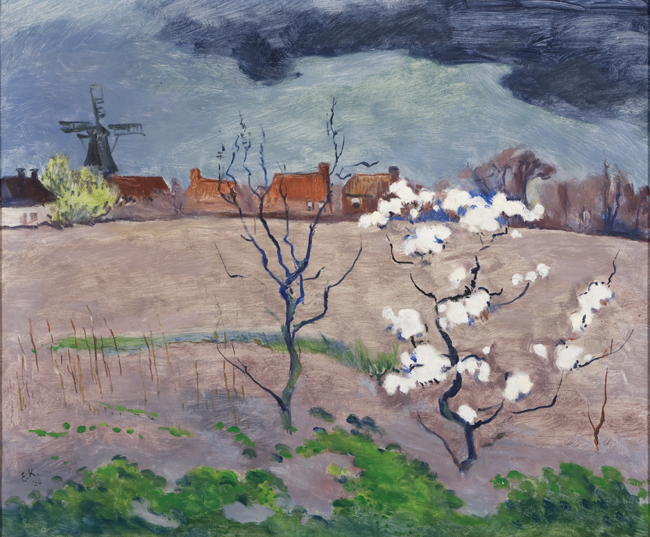 Landschap met bloeiende bomen