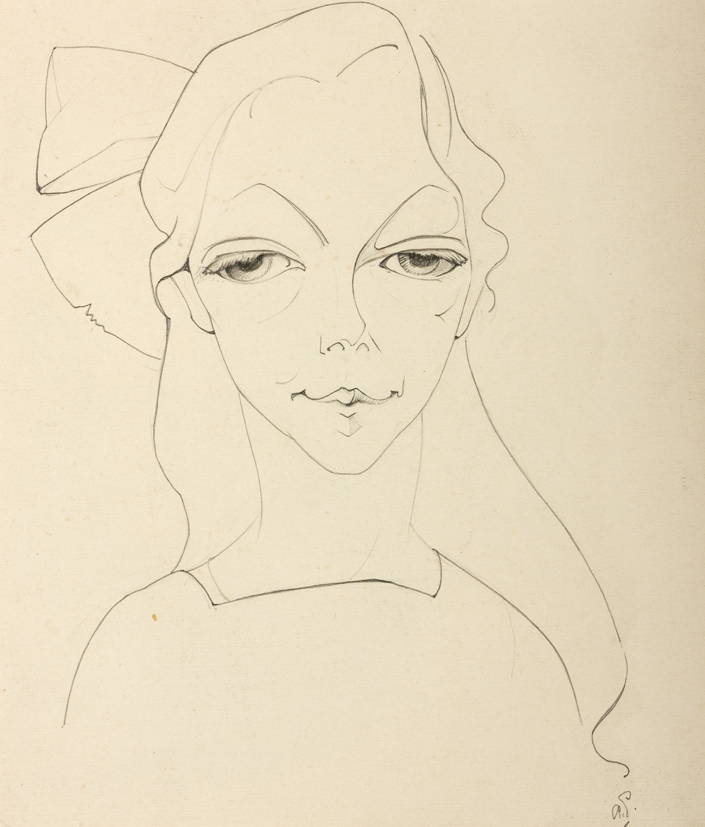 Meisje met grote ogen en strik in het haar