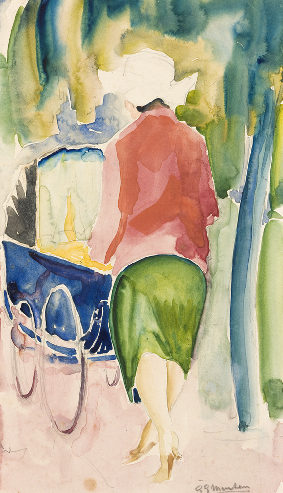 Meisje met kinderwagen