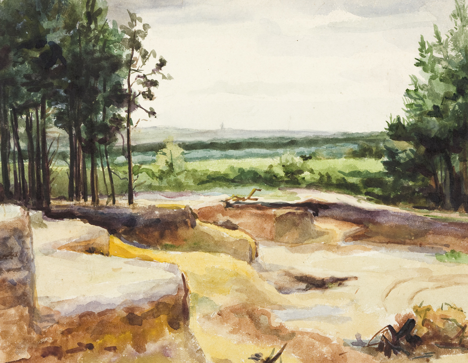 Wijd landschap met zandafgraving