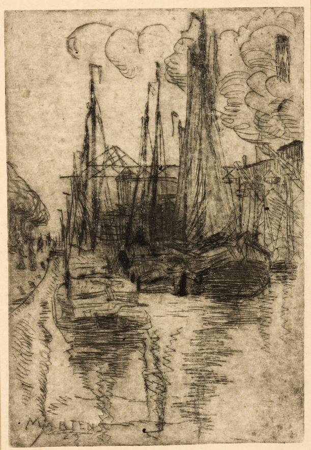 Buitenschepen bij de suikerfabriek aan het Hoendiep