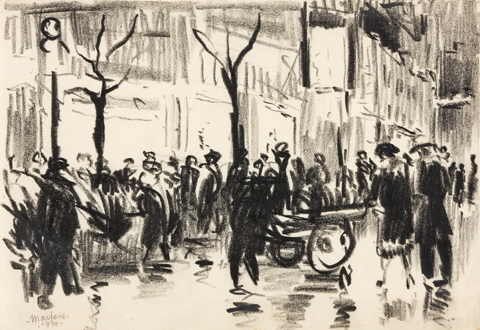 Verkoop kerstbomen op de Vismarkt in de regen