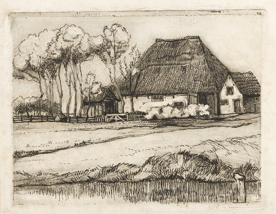 Boerderij met geboomte gelegen aan een water