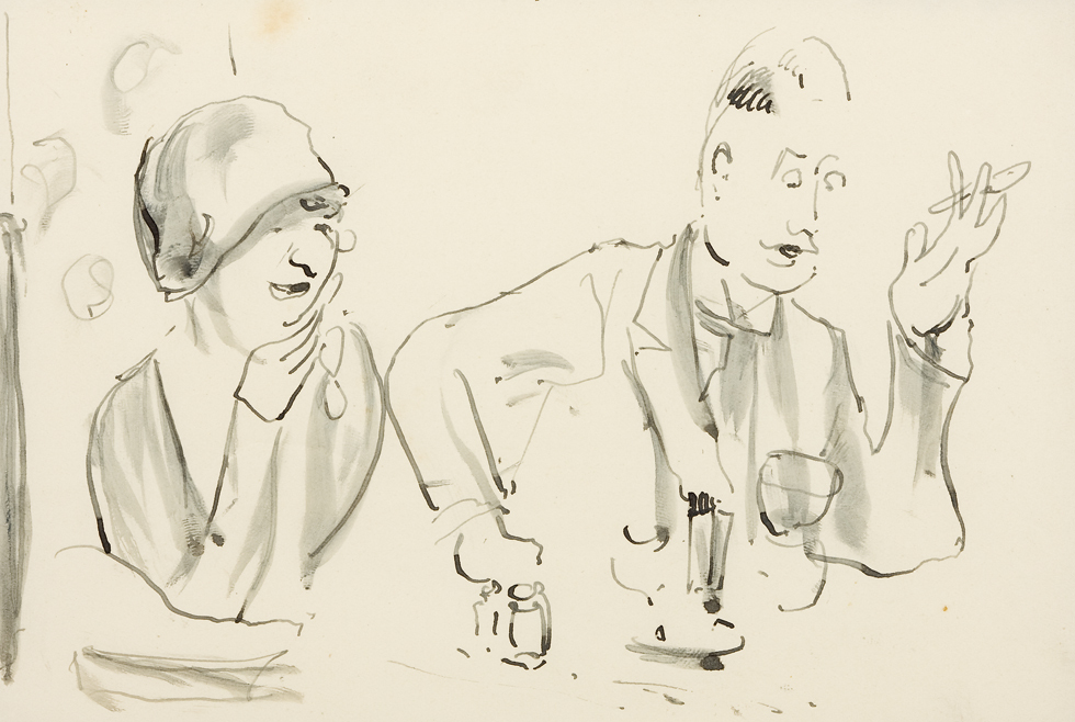 Heer en dame in café-restaurant