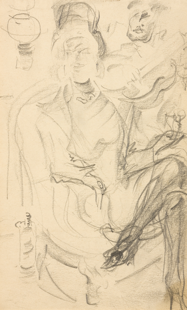 Mondaine jonge vrouw met gitaarspeler (voorstudie voor 'Bene-luxe'-schilderij)