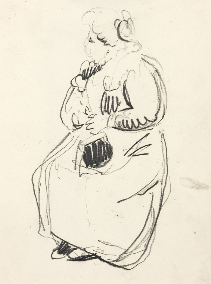 Oud dametje met fluwelen beugeltas