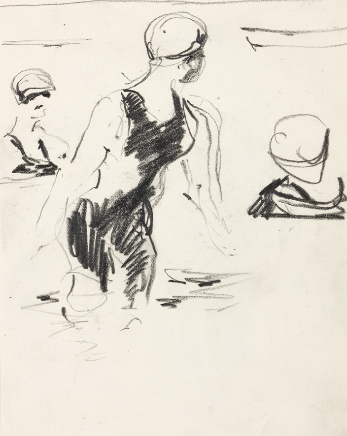 Drie voorstudies voor de aquarel  Nonnen aan het strand, 1927
