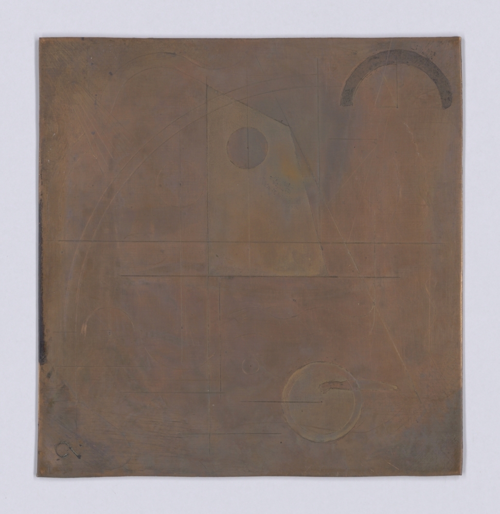 Compositie met trapeziumvorm (2e staat) (Zwart/wit) (etsplaat)