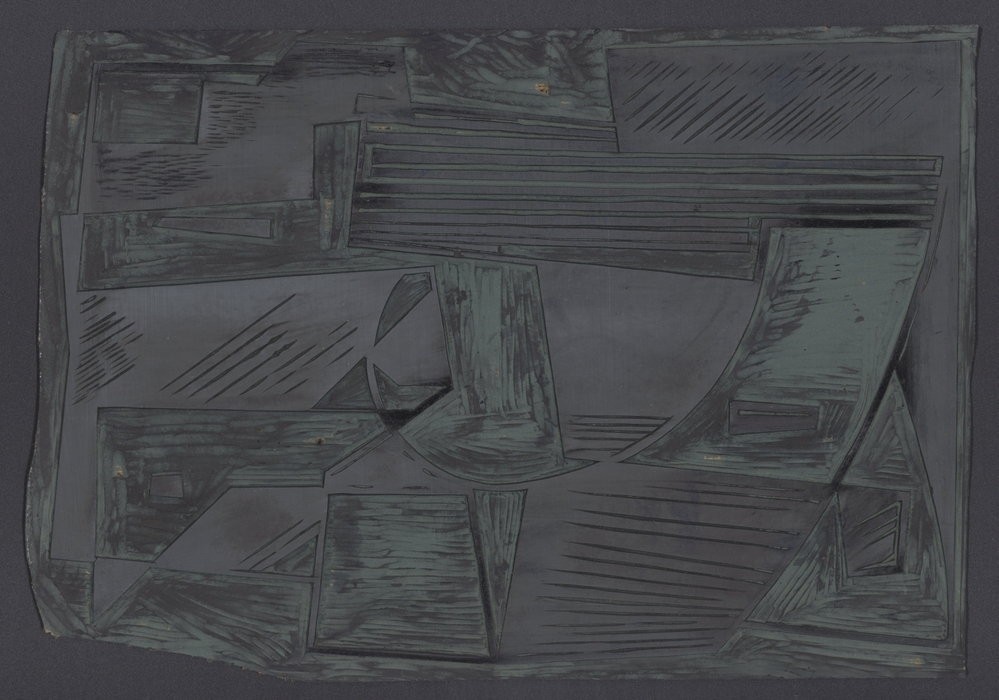 Linoleumblok, gebruikt voor afdrukken in groen