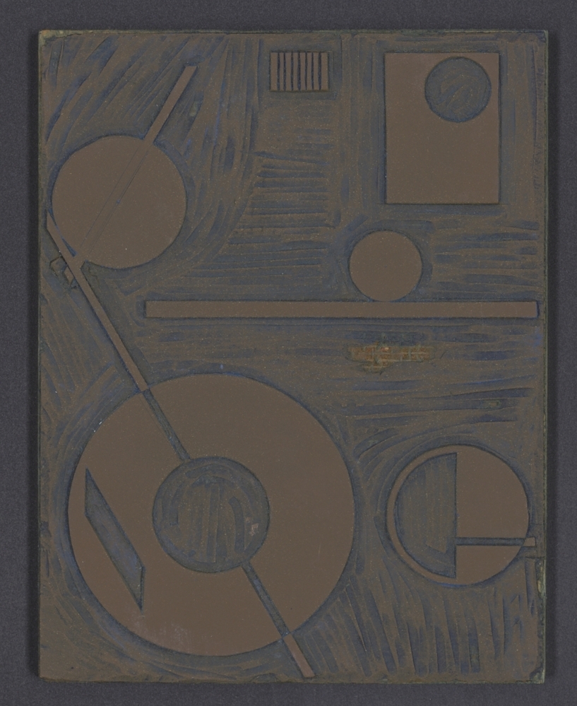 Houtblok Proefdruk tweekleurenhoutsnede Blauw/Rood