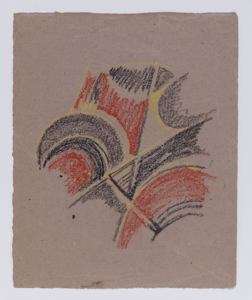 Studie op bruin papier (geel, zwart, rood)