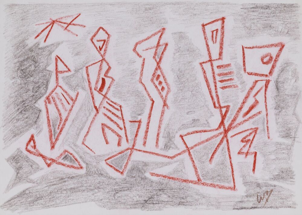 Rode figuren tegen wit