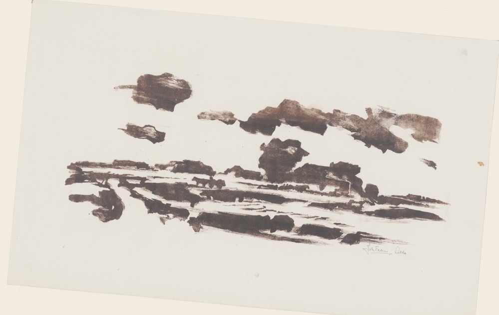 Landschap met boerderij en paard en wagen