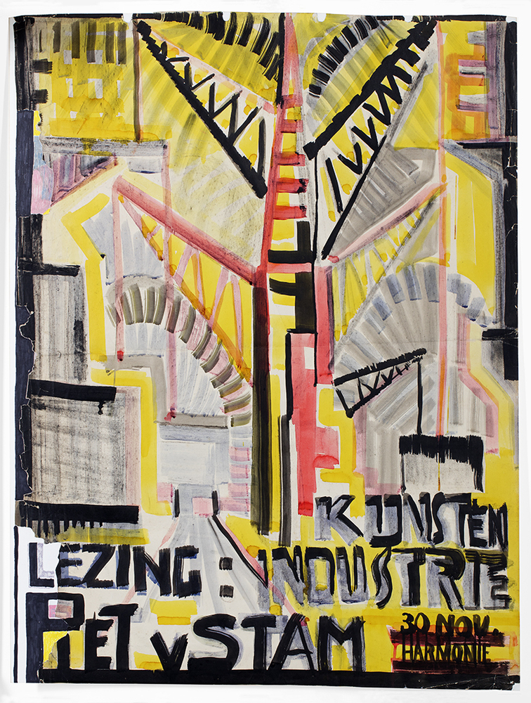 Affiche voor lezing: Kunst en industrie Piet v Stam 30 nov Harmonie