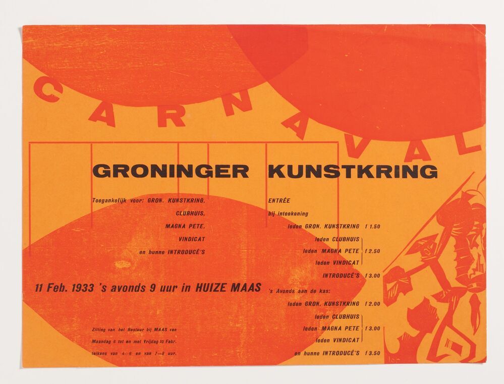 Uitnodiging voor een carnavalsfeest Groninger Kunstkring (G-172a)