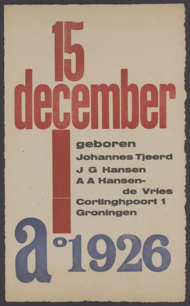 Geboortekaart Johannes Tjeerd Hansen 15/12/1926 (G-107)