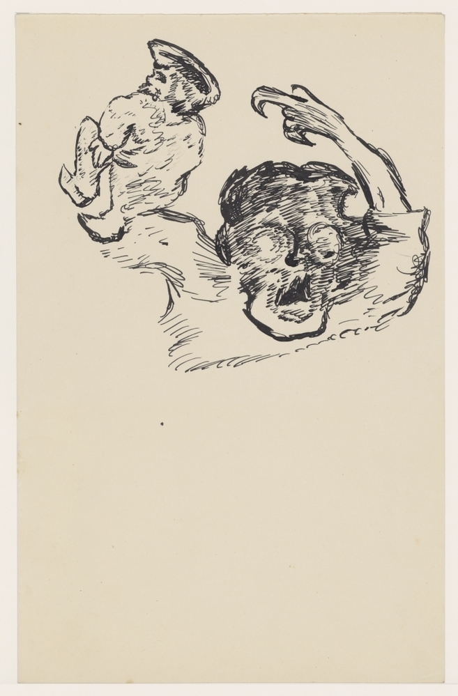 Schreeuwend figuur met pop in hand