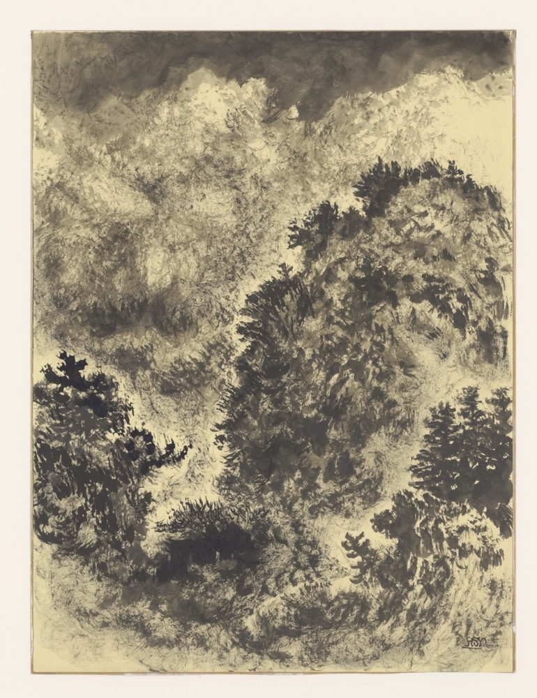 Bergachtig landschap met spelonk