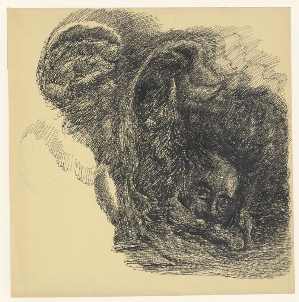 Donkere massa met hoofd