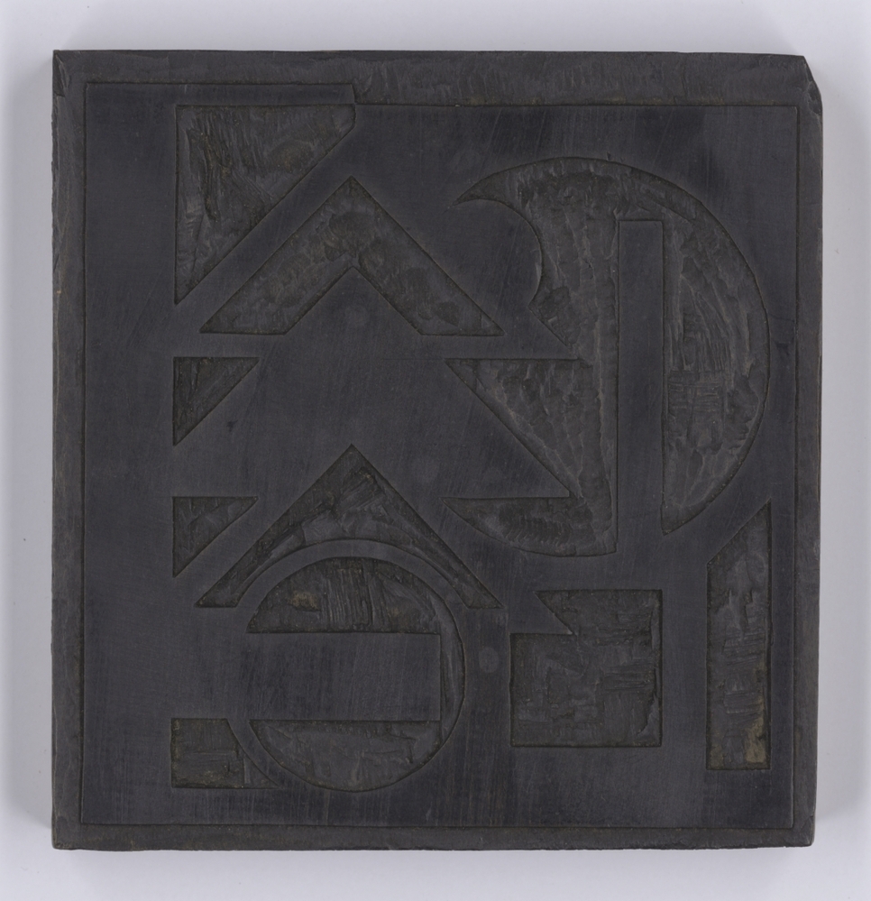 Houtblok van Compositie met driehoeken en cirkels