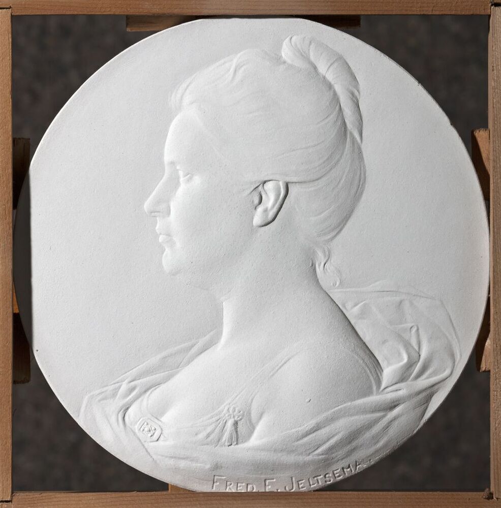 Penningontwerp voor voorzijde penning met portret van een dame