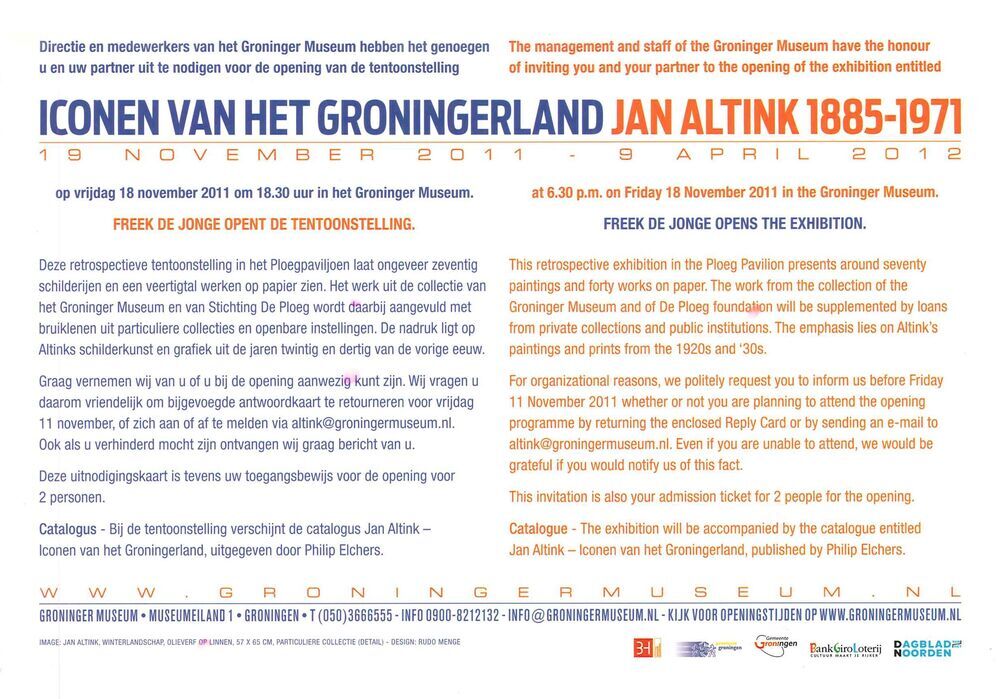 Tentoonstelling in Groninger Museum: Iconen van het Groningerland: Jan Altink 1885-1971