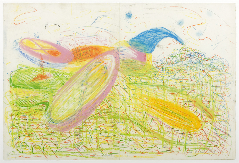 Compositie groen op geel fond