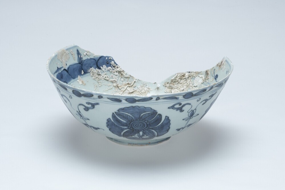 Fragment van kom met grote bloemen