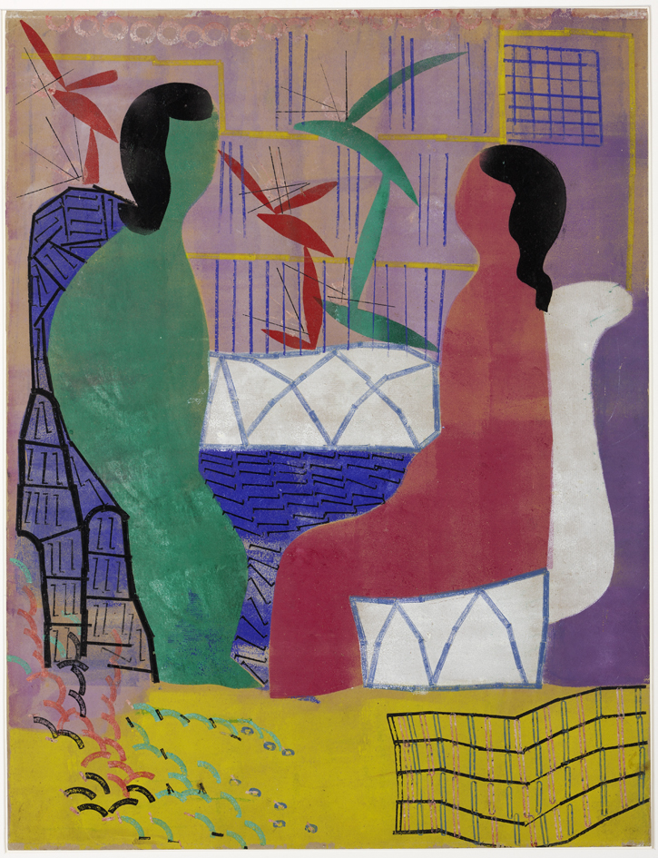 Japansche figuren in rose en groen (D-205)