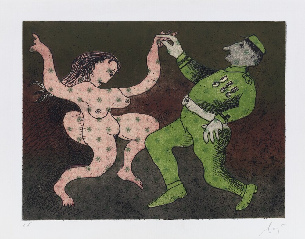 Soldaat en vrouwelijk naakt