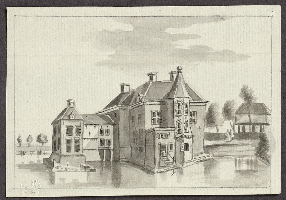 Onbekende borg met uitbouw en traptoren