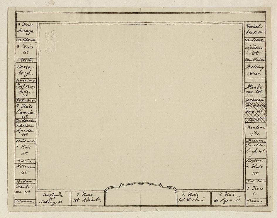 Schets van de layout van de kaart, met locatie van de borgen
