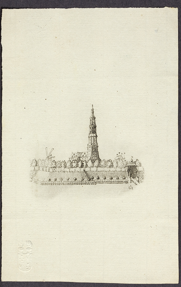 Proefdruk stadsaanzicht met de Akerk en de Apoort