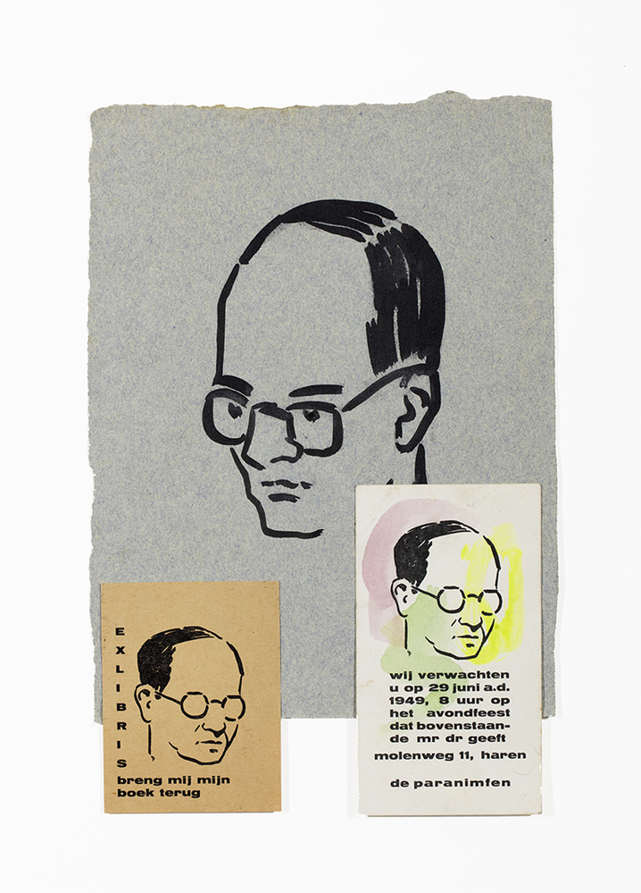 Portret, ex libris en uitnodiging promotiefeest W.H. Nagel