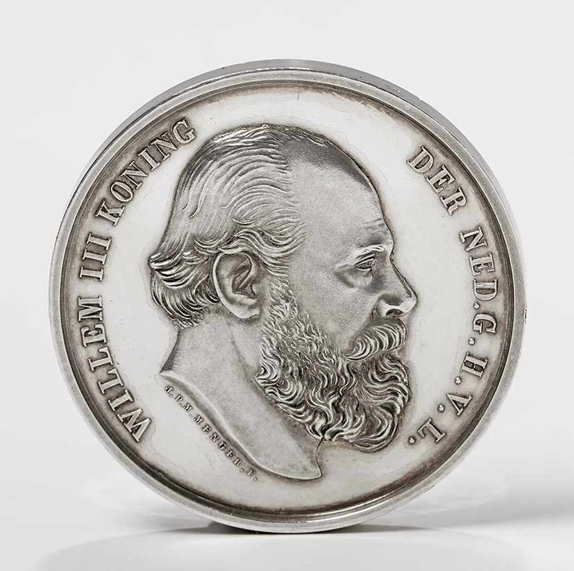 Penning koning Willem III voor halve eeuw onderwijzersschap van Berend Ieuwe Zijlstra (1810-1884), 1879