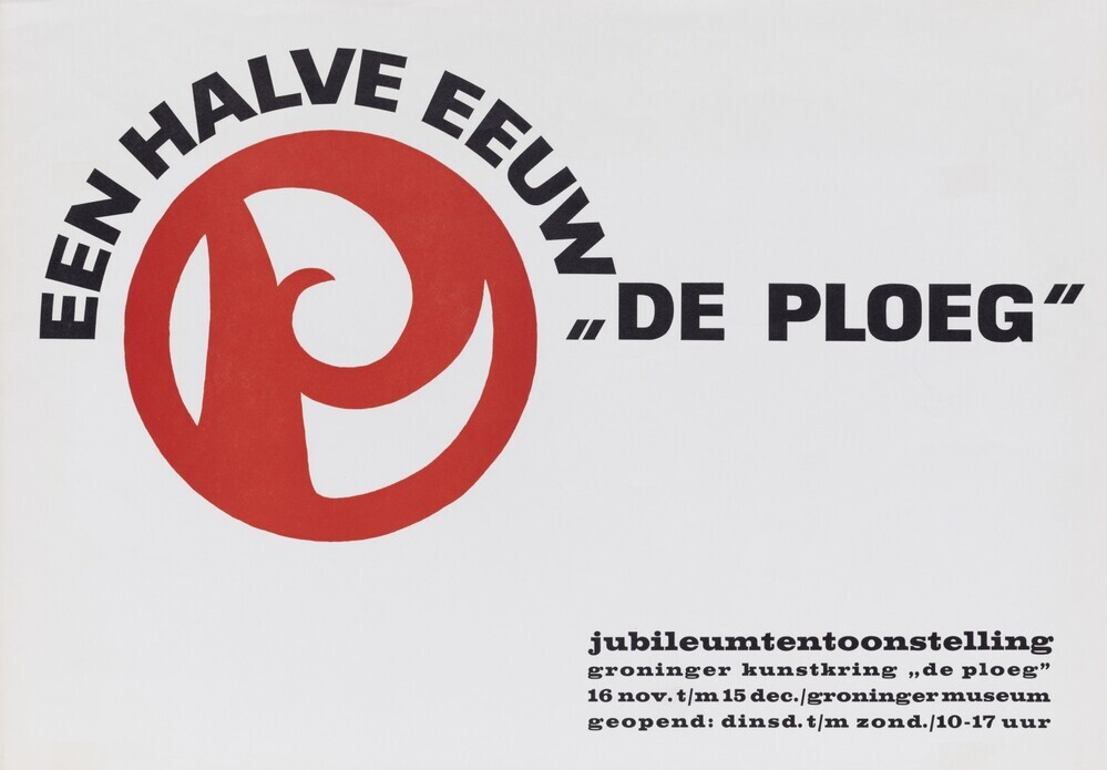 Affiche jubileumtentoonstelling Een halve eeuw De Ploeg, Groninger Museum 1968