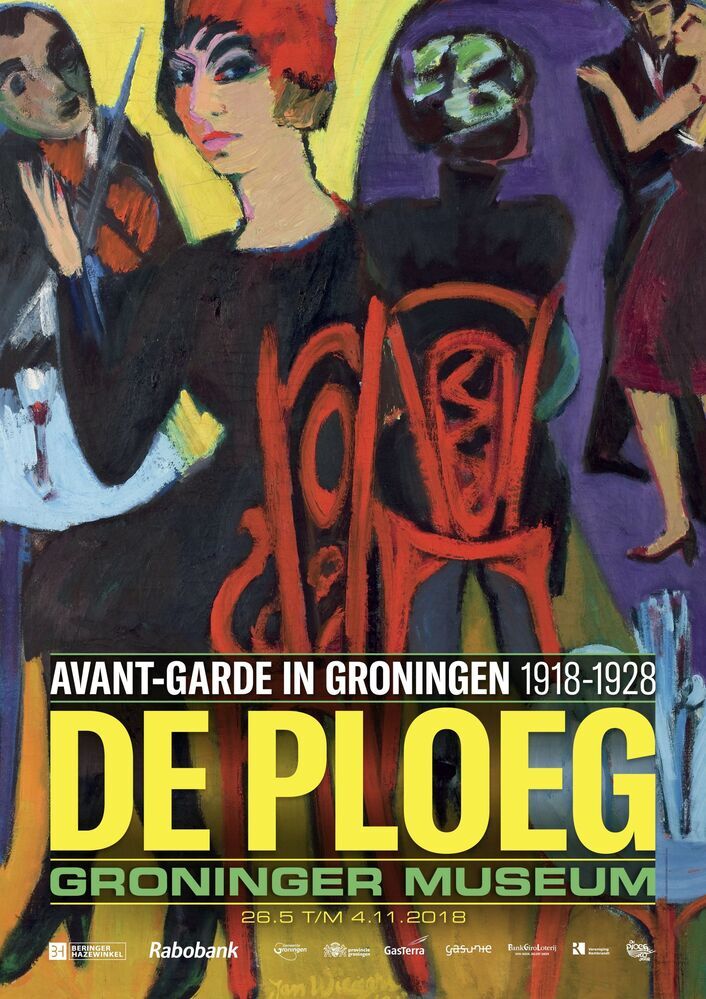 Affiche en uitnodiging tentoonstelling Groninger Museum: Avant-garde in Groningen. De Ploeg 1918-1928