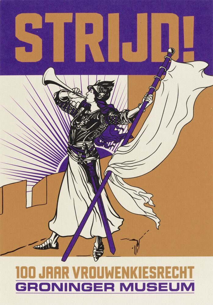 Affiche: tentoonstelling in het Groninger Museum 20-4 t/m 15-9-2019: Strijd! 100 jaar vrouwenkiesrecht