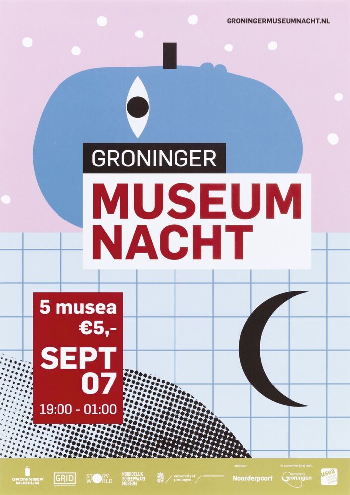 Aankondigingsaffiche van de Groninger Museumnacht 2019