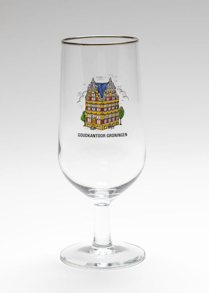Souvenirglas van het Goudkantoor Groningen