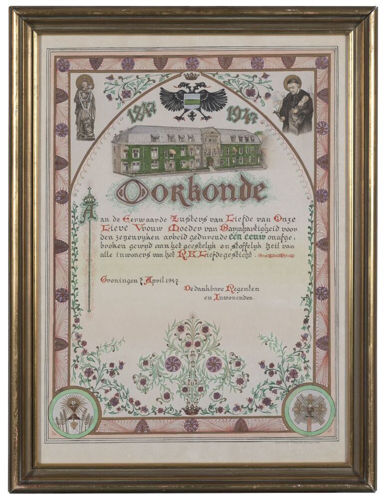 Oorkonde 100 jaar R.K. Liefdesgesticht Groningen