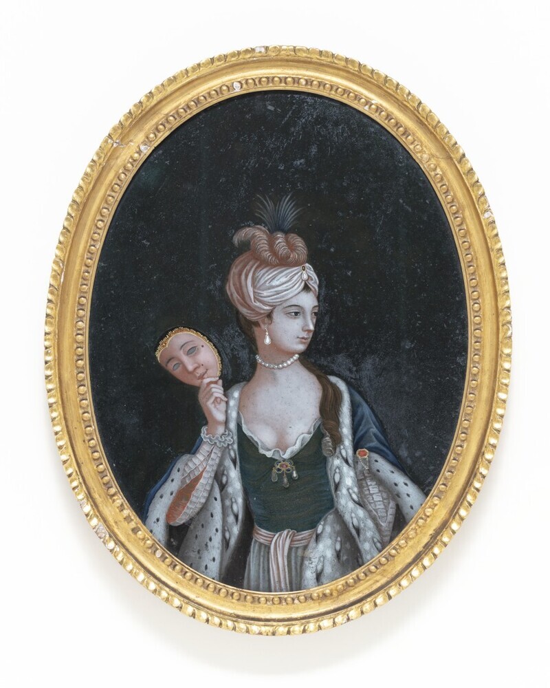 Achterglasschildering van een dame