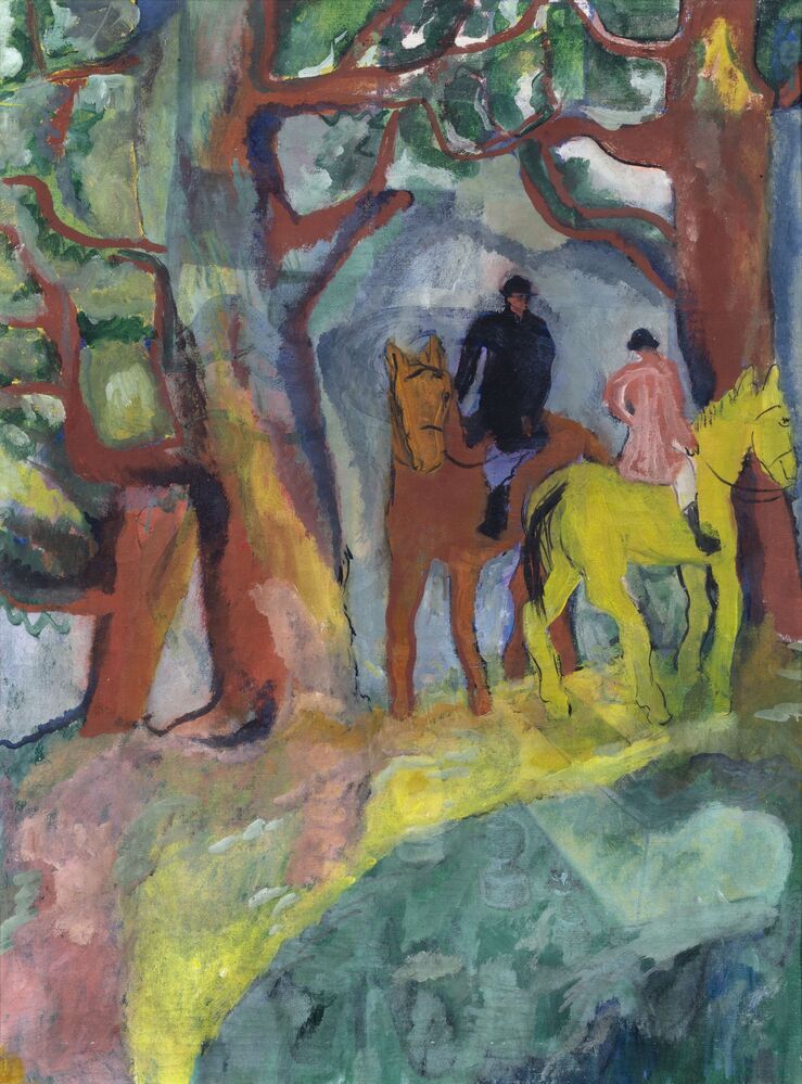 Twee ruiters tussen bomen