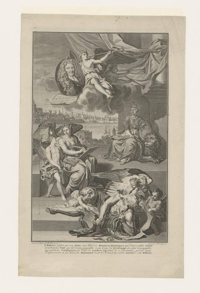 Allegorie op de geschiedenis van Groot-Brittannië met het portret van Isaac de Larrey