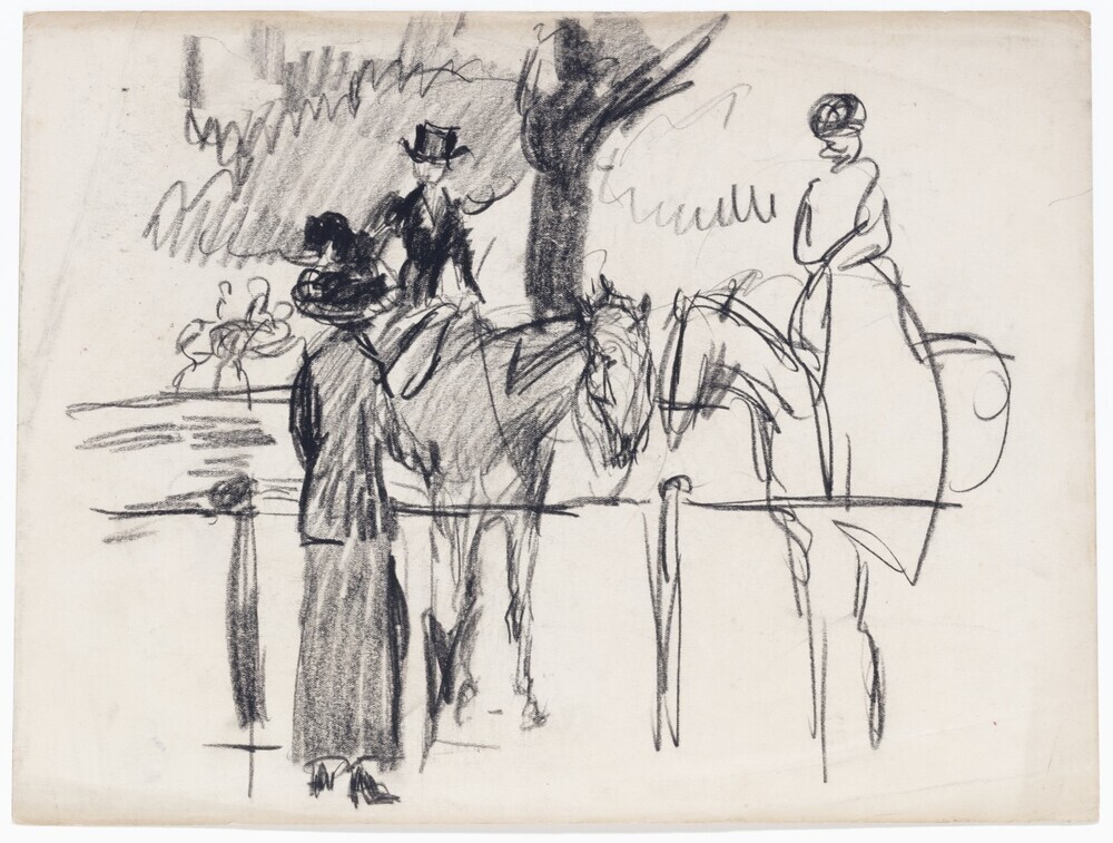 Vrouw met twee paardrijders