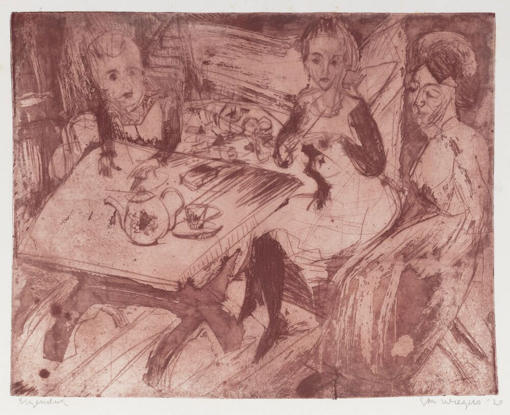 Drie vrouwen bij tafel